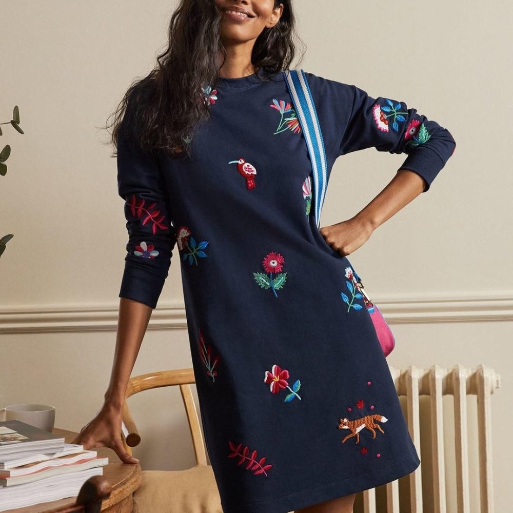 Boden Jasmine Sweatshirt Dress with embroidery